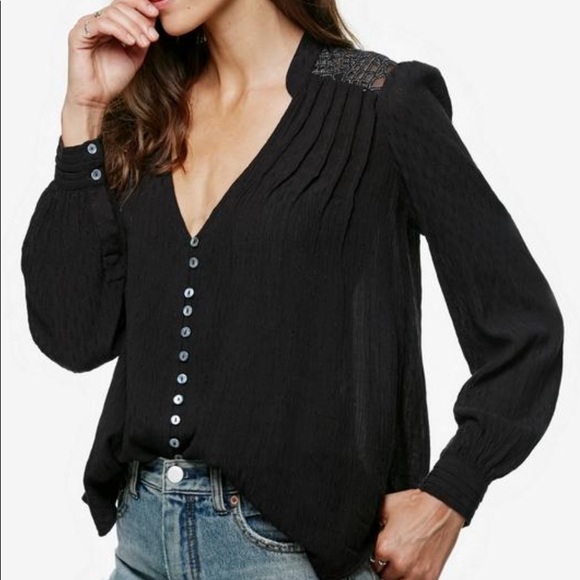 Free People Black Canyon Rose Button Down Blouse, L - Picture 1 of 6